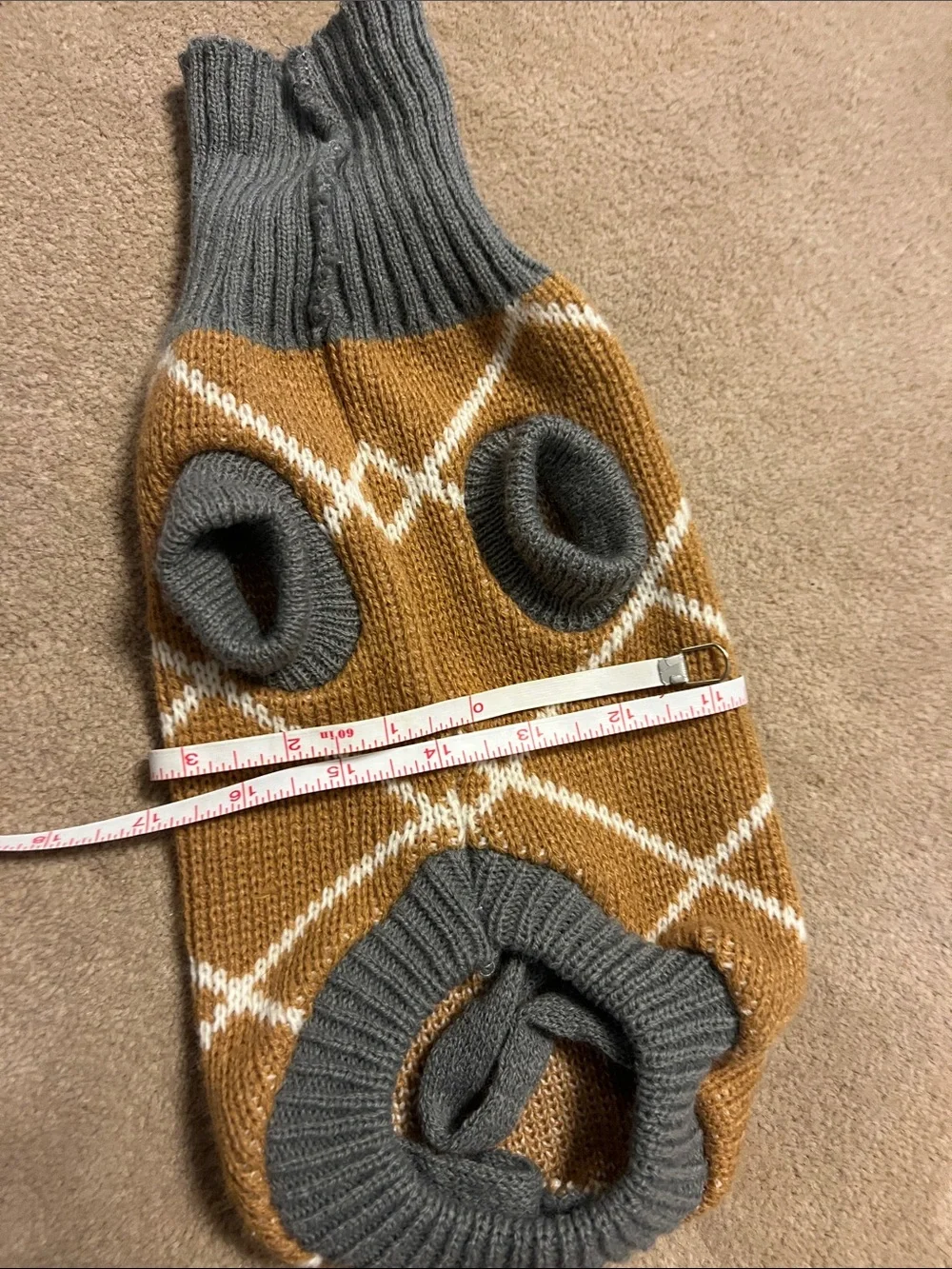 Cozy Argyle Knit Pet Sweater - Mustard & Gray